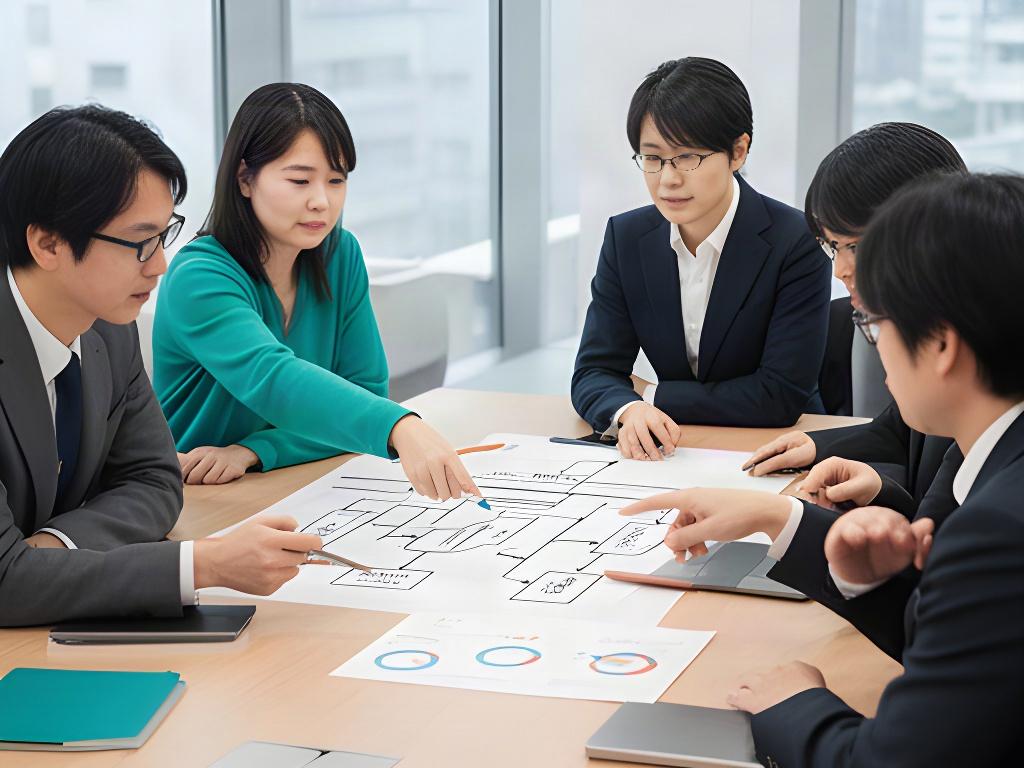業務資料を囲み、AI活用の進め方を話し合う日本のチーム